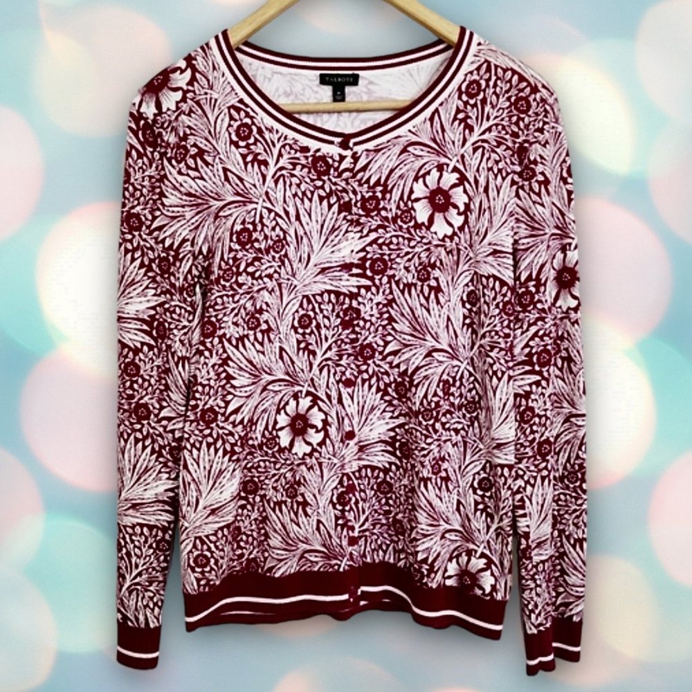 Talbots Red and White Floral Sweater